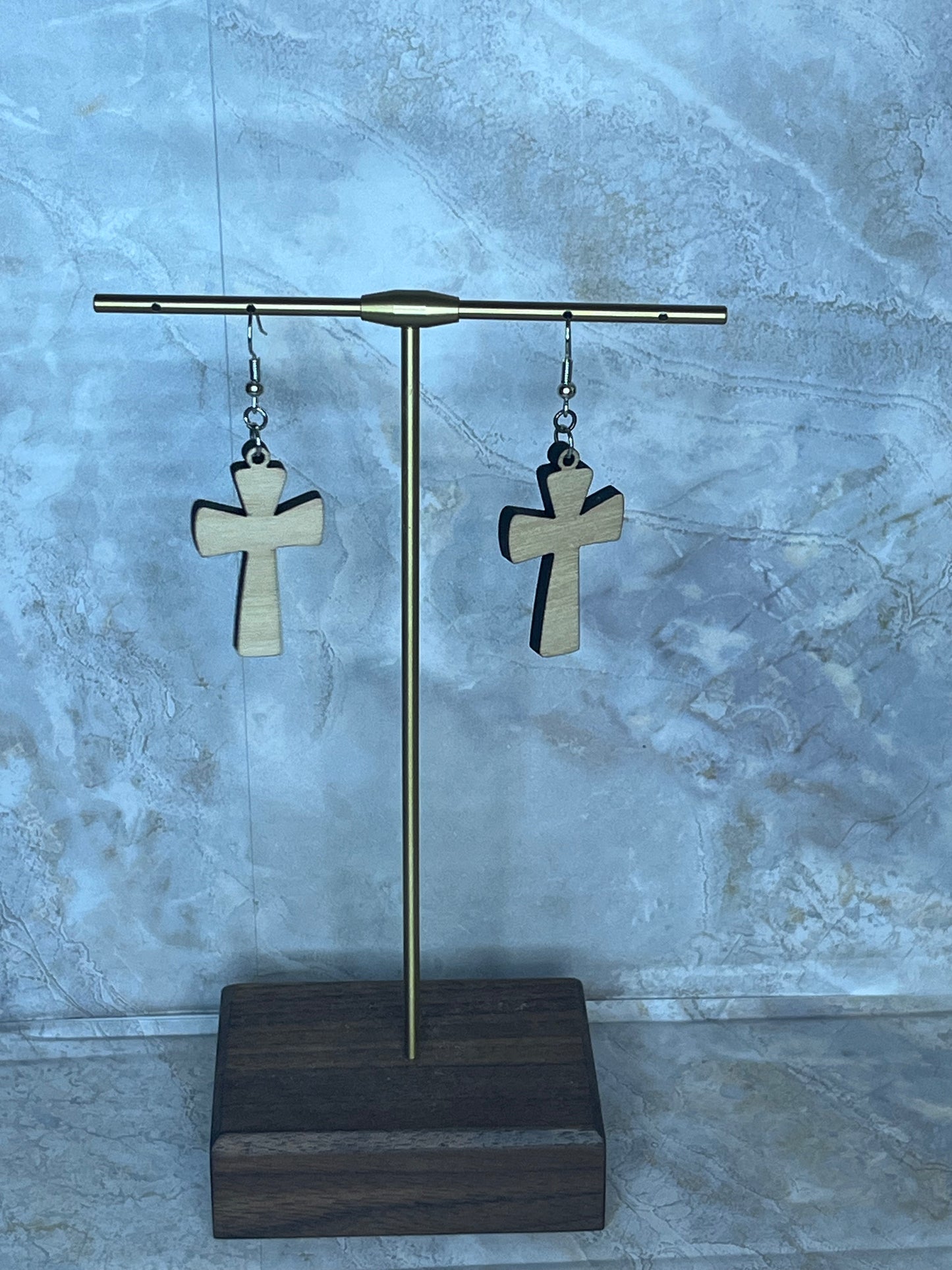 Wood Cross Earring